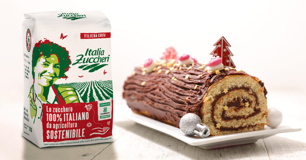 Tronchetto di Natale al Cioccolato fatto in casa con lo zucchero semolato 100% italiano di Italia Zuccheri
