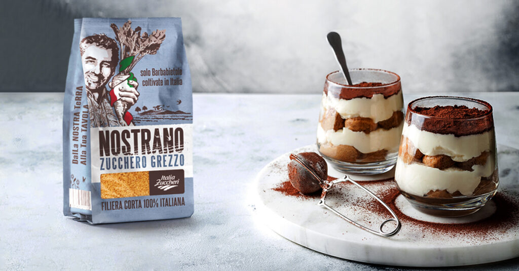 Tiramisù con Cioccolato Fondente realizzato con Nostrano, lo zucchero grezzo di barbabietola 100% italiano